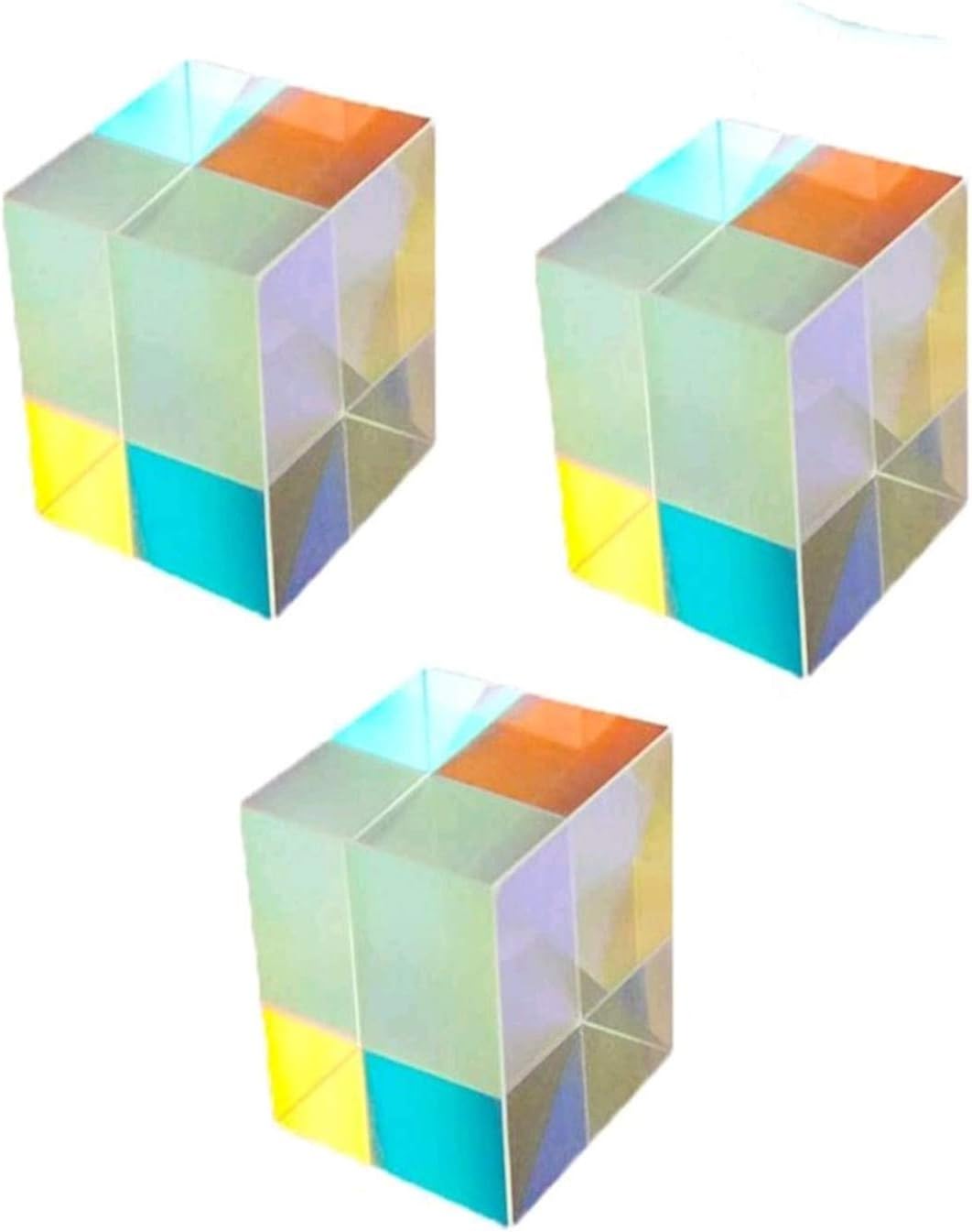 Yunhigh Optical Glass Cube Prism Art Crystal Rainbow Maker Reflective Light Spectrum Physics Photo Photography Prism, 3 Pack