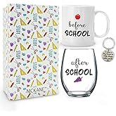NICKANE Before After School Mug and Glass Funny Appreciation Teacher Gifts From Student on Teachers Day