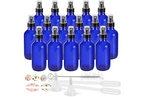 STARSIDE 16 Pack 120 ml 4oz Blue Glass Spray Bottles with Fine Mist Sprayer & Dust Cap for Essential Oils, Perfumes,Cleaning 