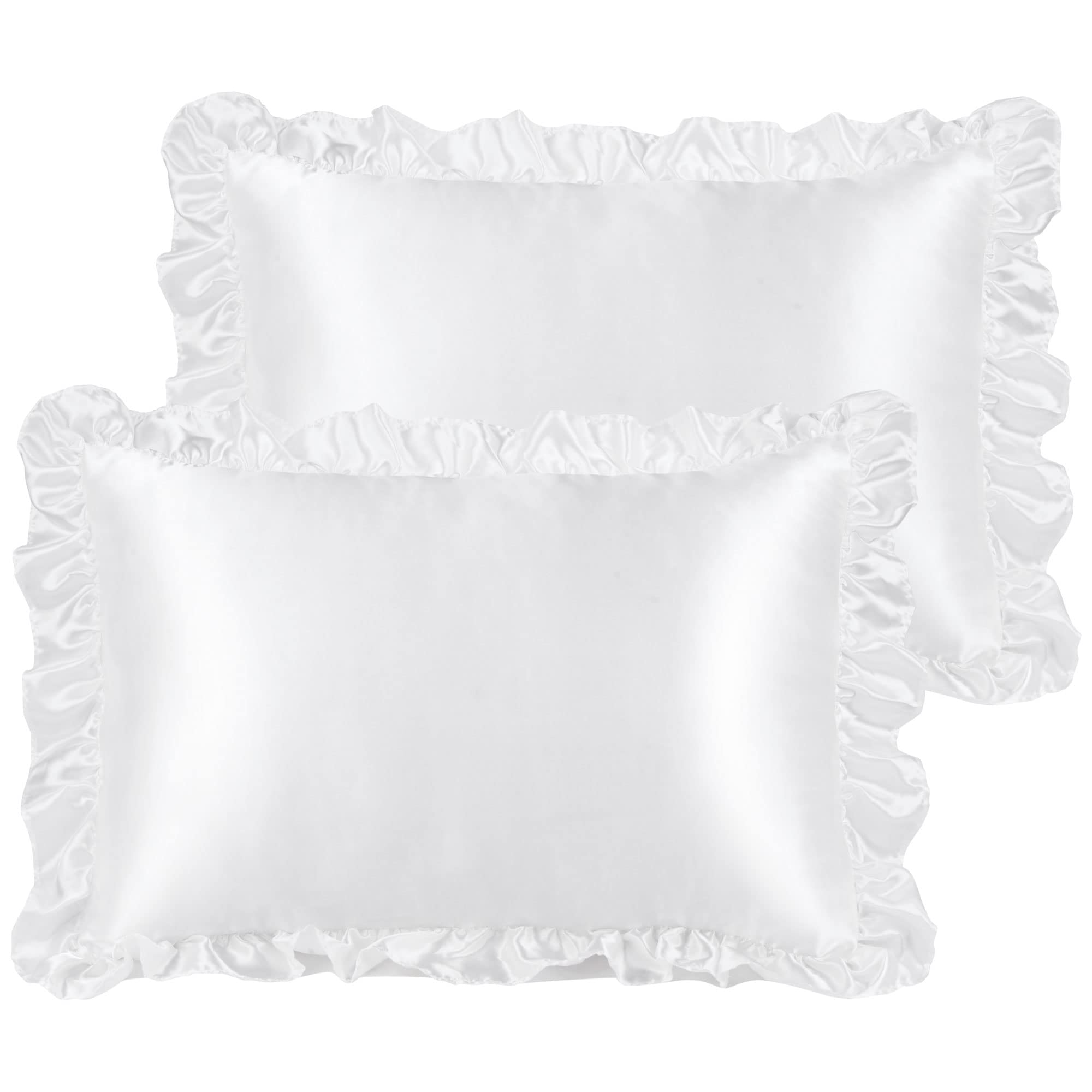 PiccoCasa Satin Pillowcases for Hair and Skin, Retro Silky Pillow Cover with Luxury Ruffle and Envelope Closure Satin Pillow Cases 2 Pack White 50 x 90cm