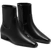 Coutgo Womens Booties Low Heel Ankle Boots Square Pointed Toe Chunky Heel Side Zipper Dressy Fall Boots Shoes