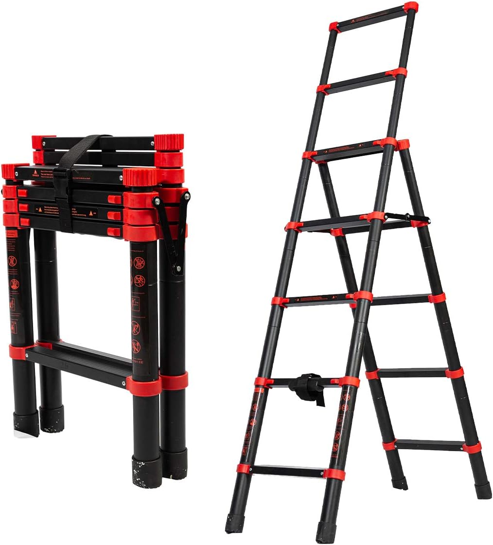 X&T Telescopic Ladder 5+7 Aluminum Telescoping Collapsible Ladder, A