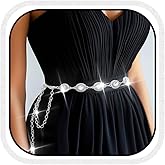COSYDAYS Silver Rhinestone Chain Belts Sparkly Crystal Dress Belt Fashion Waist Body Accessories for Women