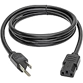 Tripp Lite P007-006 Heavy Duty Computer Power Cord, 15A, 14AWG (NEMA 5-15P to IEC-320-C13), 6-ft Black