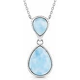 Beaux Bijoux Larimar Necklace for Women – Natural Larimar Pendant Necklace in 925 Sterling Silver – Caribbean Blue Gemstone - Unique Jewelry Gift