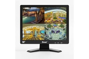 Cocar 15" CCTV BNC Monitor VGA HDMI AV, 4:3 HD Display LCD Security Screen with USB Drive Player for Surveillance Camera STB PC 1024x768 Resolution Built-in Speaker Audio in/Out