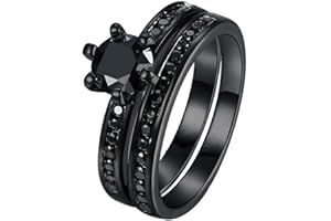 RINGCROWN Bridal Sets Black Gold Plated Womens Wedding Ring Sets Green Cz Engagement Ring 2pcs Wedding Band