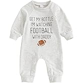 CREAIRY On Sunday We Watch Football With Daddy Newborn Baby Boy Girl Football Outfit Long Sleeve Romper Jumpsuit Fall Clothes