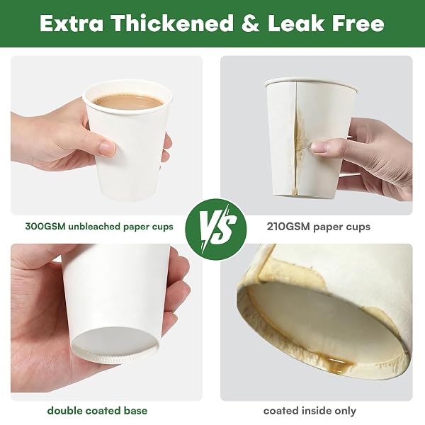 FINEPAK WHITE PAPER CUPS 8 OZ DISPOSABLE COFFEE CUPS, 300 PACK BPA FREE HOT CUPS, 300GSM THICKENED WHITE DISPOSABLE CUPS, BULK SMALL DRINK CUPS FOR EVERYDAY OFFICE COFFEE BAR SUPPLY PARTY ESSENTIALS