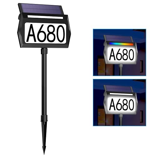Solar Address Sign, deerdance RGB Address Plaque with Stakes Solar ...