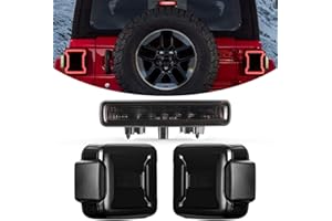 Kiwi Master Smoked LED Tail Lights & 3rd Brake Light Set for 2018-2025 Jeep Wrangler JL/4xe Accessories Third Brake Light High Mount Stop Light Reverse Light Turn Signal Light