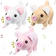 Halloscume 3 Pcs Walking Pig Electronic Plush Toy Interactive Pig Stuffed Animal Twitch Nose Wag Tail Toy Companion Animal Animated Gift for Boys and Girls Birthday
