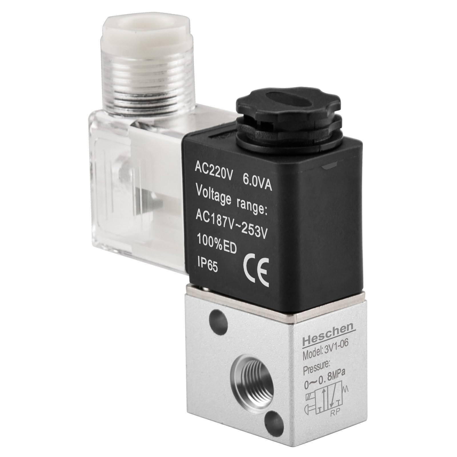 Heschen Electrical Pneumatic Solenoid Valve 3V1-06 220VAC 6.0VA PT1/8 3/2 Way Normally Closed CE