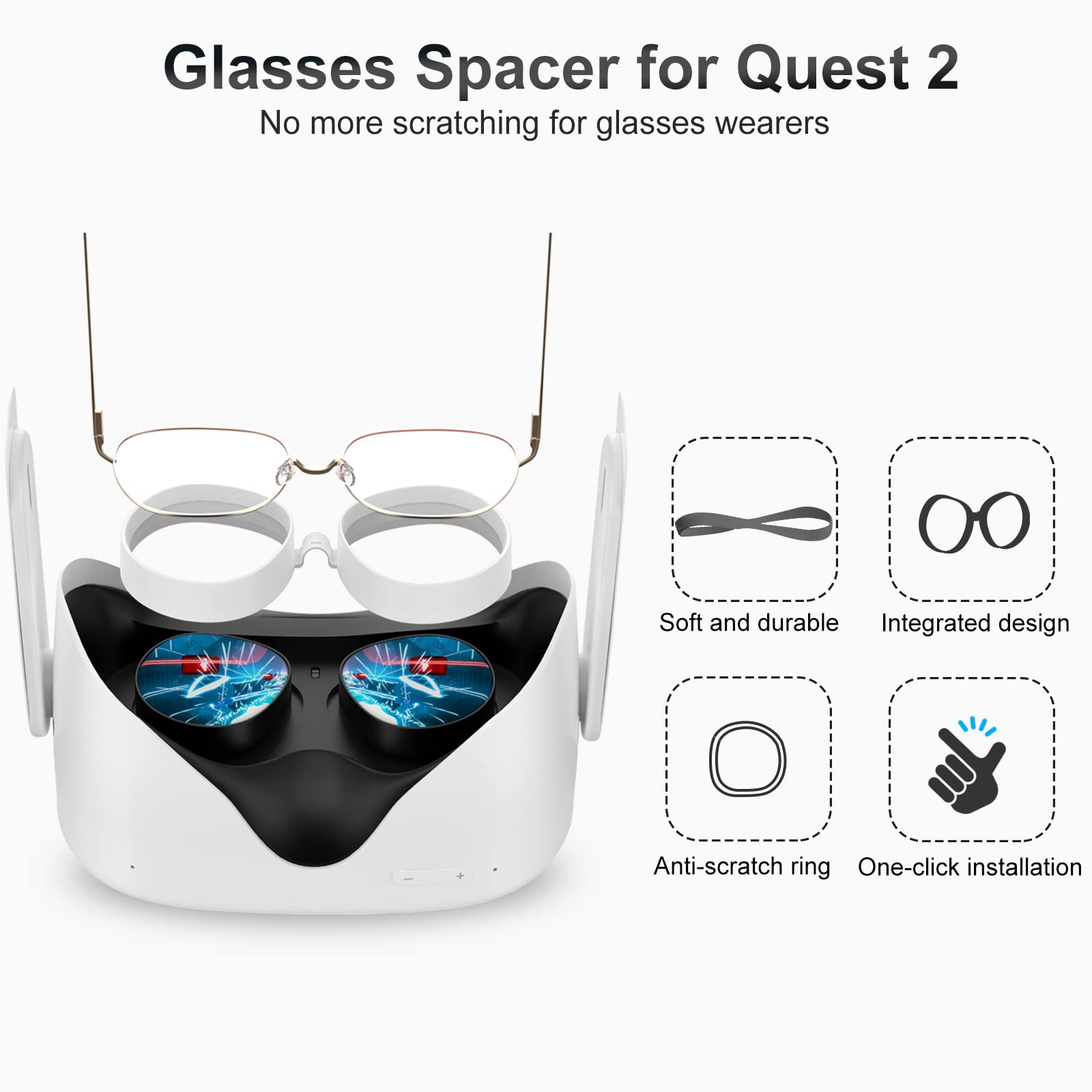 SUPERUS Face Cover Pad & Glasses Spacer Compatible with Oculus/Meta Quest 2 Accessories, Enhanced Comfort, and Prevent Your Glasses from Scratching VR Lenses (White)