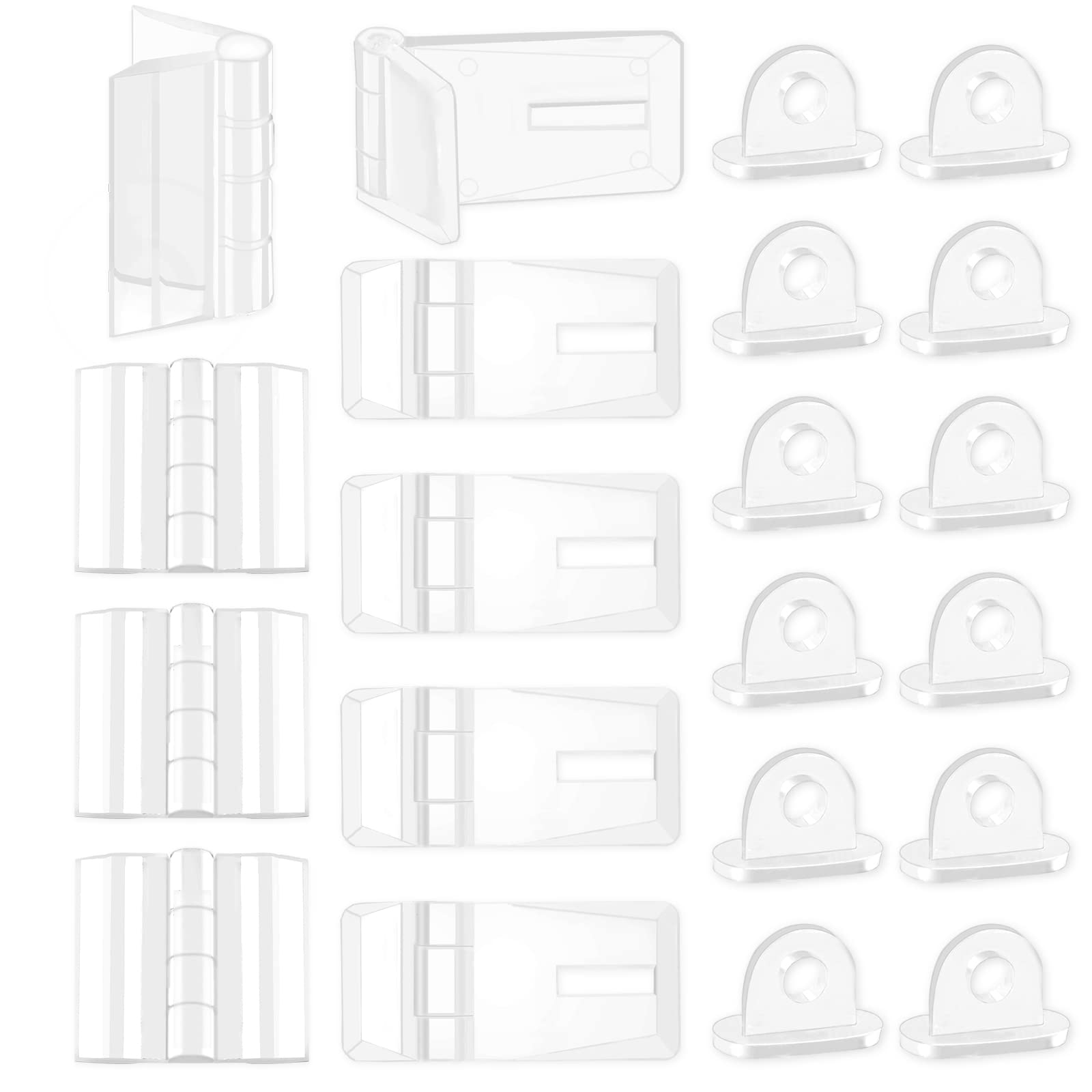Swpeet Assortment Kit: 60 Pcs Mini Acrylic Hinges, Hasps, Lock Buckle Latches & Folding Hinges for Cabinet Drawer