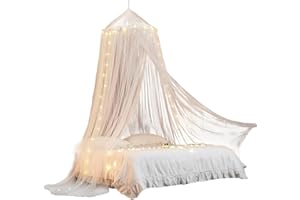 Bed Canopy with Lights, Princess Bed Canopy for Girls, Extra Large Dome Foldable Mosquitos Net for Kids Boys Girls Room Decor