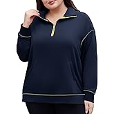 Unsenthy Plus Size Sweatshirt for Women Quarter Zip Pullover Tops Casual Long Sleeve Oversized Sweaters with Pockets XL-5XL