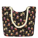 Naimo New Women's Oversize Canvas Handbag Casual Shoulder Bag Tote Beach Bag (Black owl)