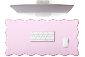 Hahafelt Scalloped Desk Mat Large Scalloped Piping Cute Desk Mat Aesthetic Preppy Table Pad Large Nonslip Pad with Edge Stitching Waterproof Gaming(Pink,31.5 x 15.75 Inches)