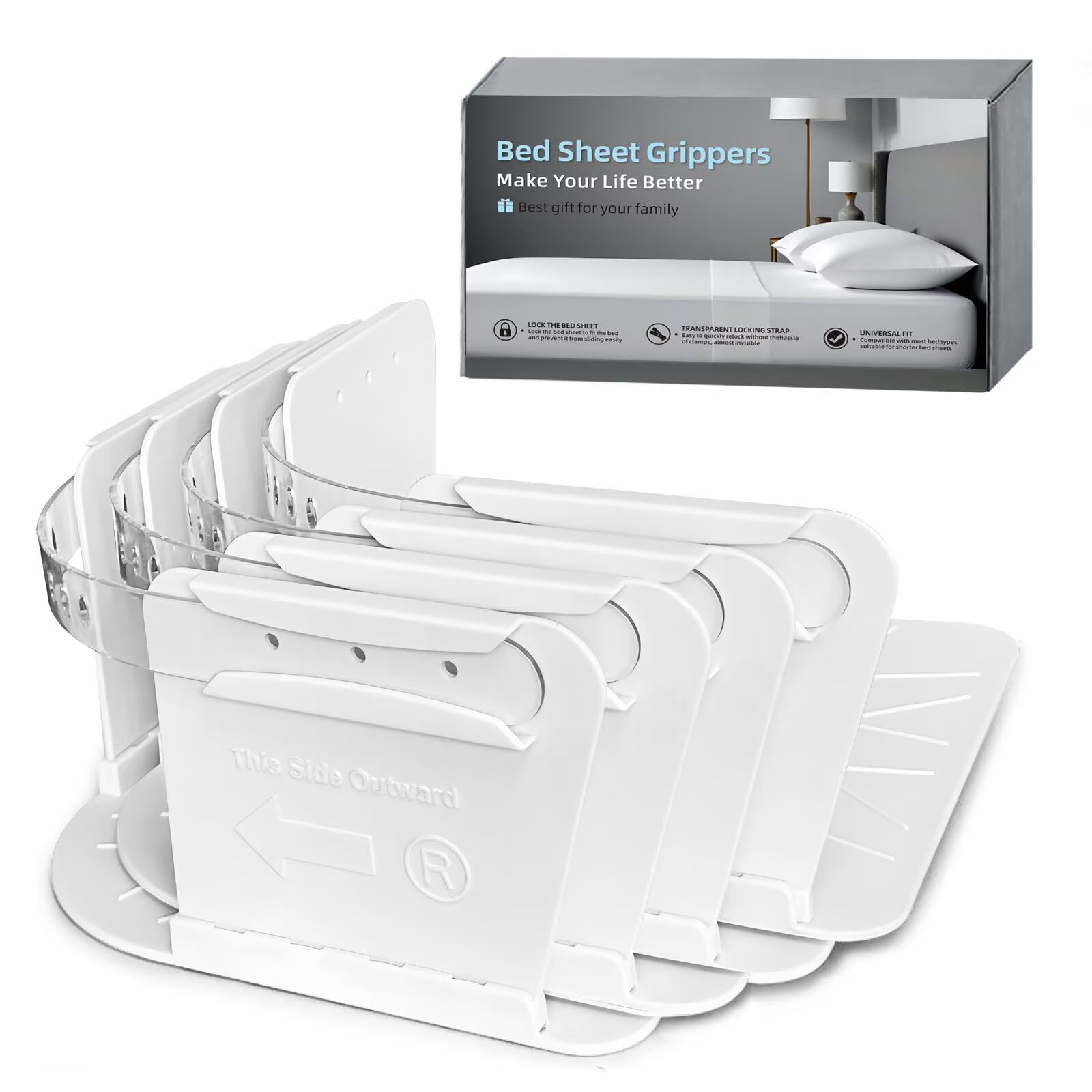Photo 1 of NiceTCU Bed Sheet Holders for Corners Keep Sheets Firm & Tight, Fitted Heavy Duty Mattress Sheet Corner Fasteners with Lock Straps, No More Loose Sheets & Easy Installation? Set of 4 White?