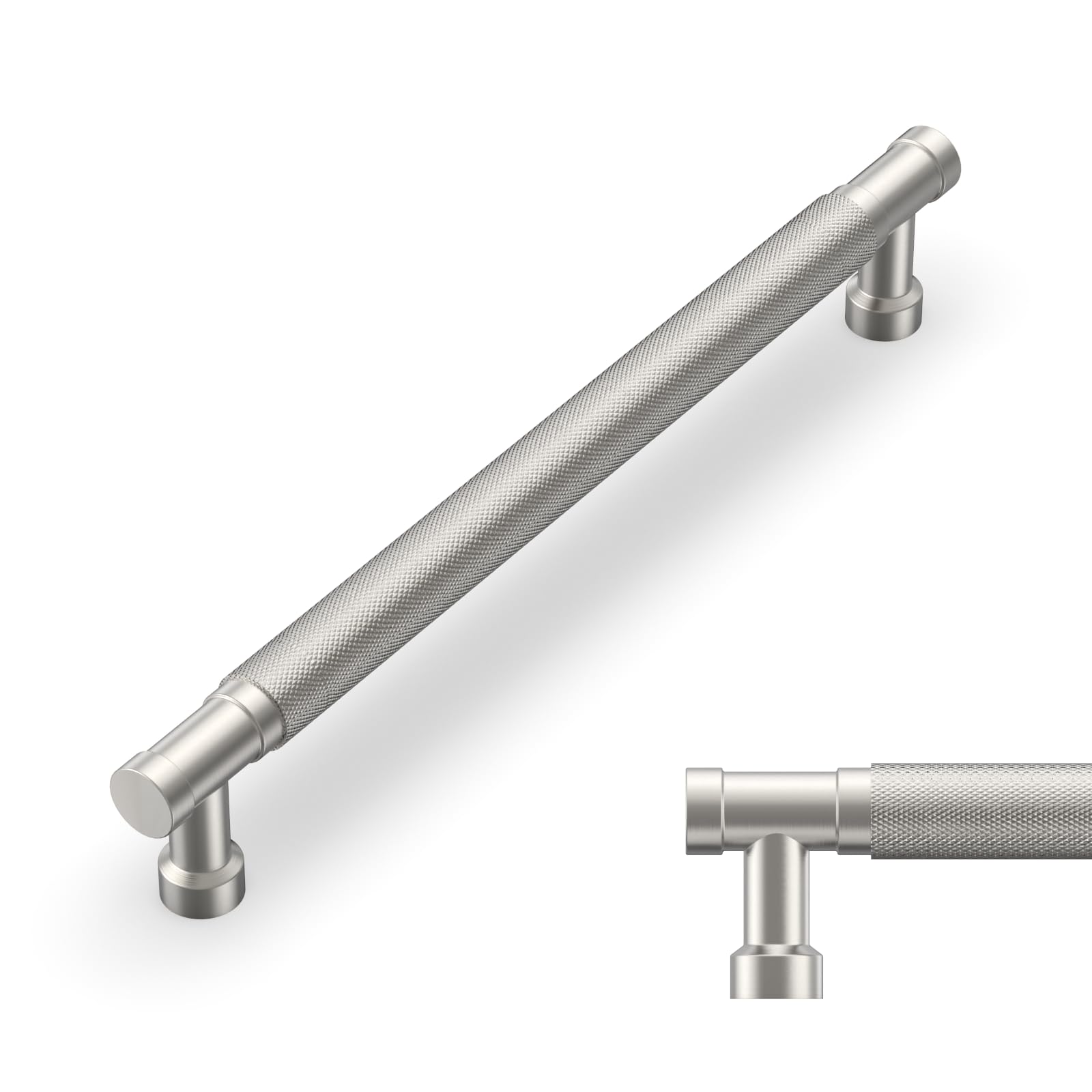 Amerdeco 10 Pack 7.5 Inch(192m) Brushed Satin Nickel Cabinet Pulls Knurled Kitchen Cabinet Handles, Cabinet Pulls Kitchen Cabinet Hardware for Cupboard Drawer Pulls AM028