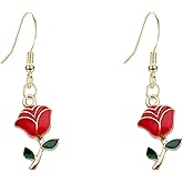 Red Rose Drop Dangle Earring Valentine's Day Earring for Lover Wife Women Friend