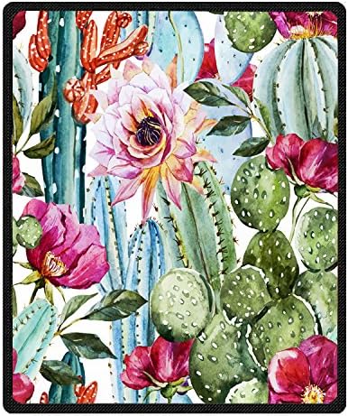 Qihua Printing Cactus Flower Blanket Velvet Plush Throw Blanket Bed Blankets Super Soft and Cozy Fleece Feeling Blanket for Travelling 58"(Width) x 80"(Length)