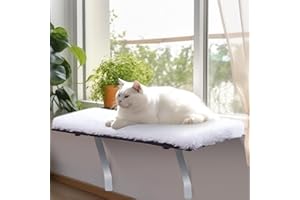 Almcmy Cat Window Perch, 23'' Cat Window Hammock Bed with Soft Cushion, Cat Window Seat Kitty Sill with Two Types of Installation, Cat Window Shelf for Indoor Cats, Holds 20-35 lbs, White