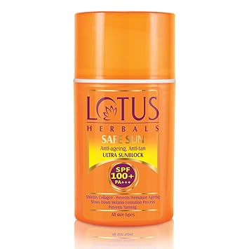 Lotus Herbals Safe Sun Anti Ageing Anti Tan Ultra Sunblock SPF-100+ PA+++ | 30ml