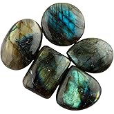 CRYSTALIS Wholesale 5pcs Natural Labradorite Loose Gemstone Bulk Cabochons Jewelry Making Supply, Chakra Healing Polished Stones, Wire Wrapping, DIY, Gem Collection