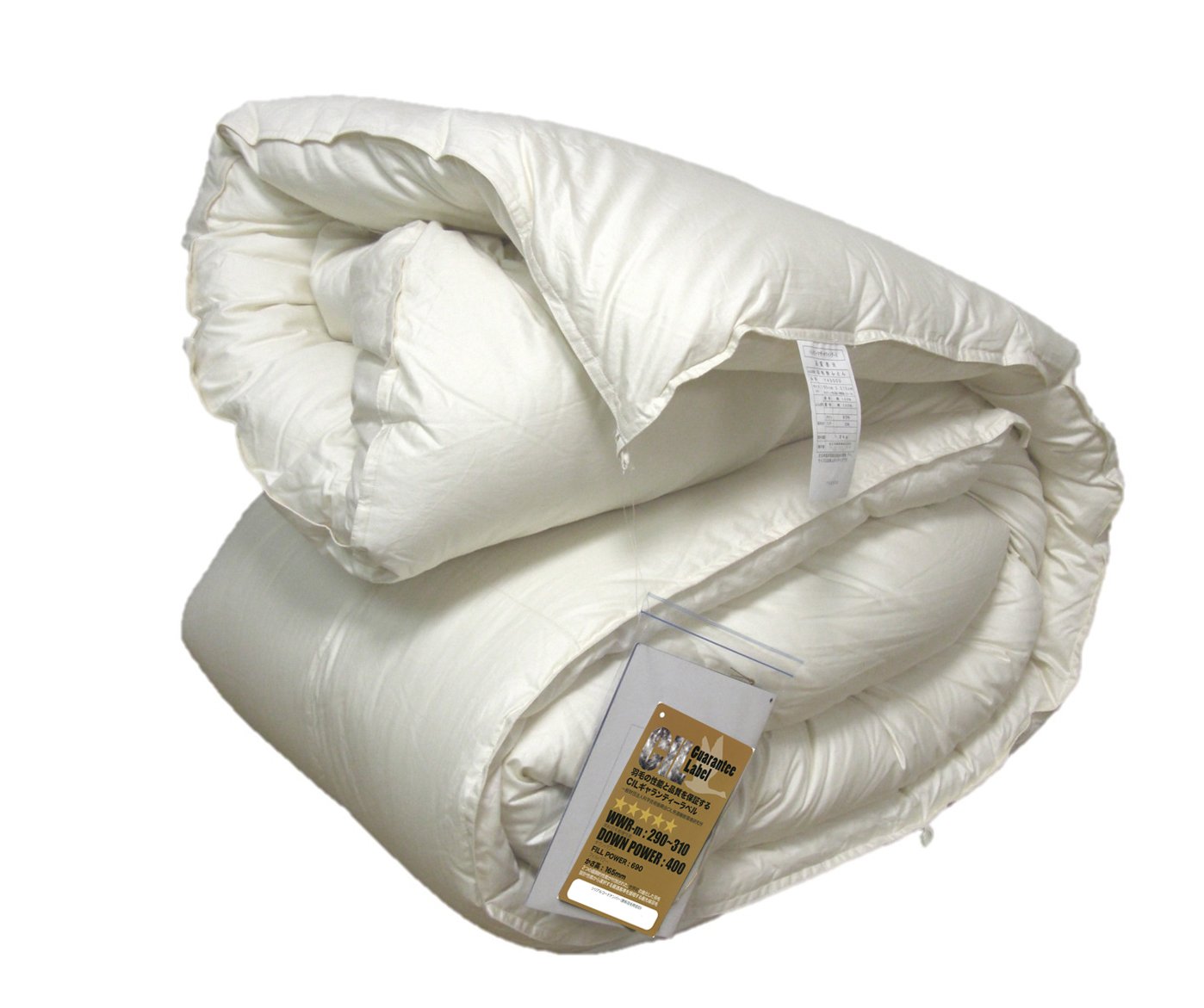 羽毛布団 シングル 合い掛け ハンガリー産 ホワイトダウン 93％ 掛け布団 春 秋 ダウンパワー400 立体キルト 無地キナリ 60サテン 超長綿 国産 CIL ゴールドラベル 日本製商品画像