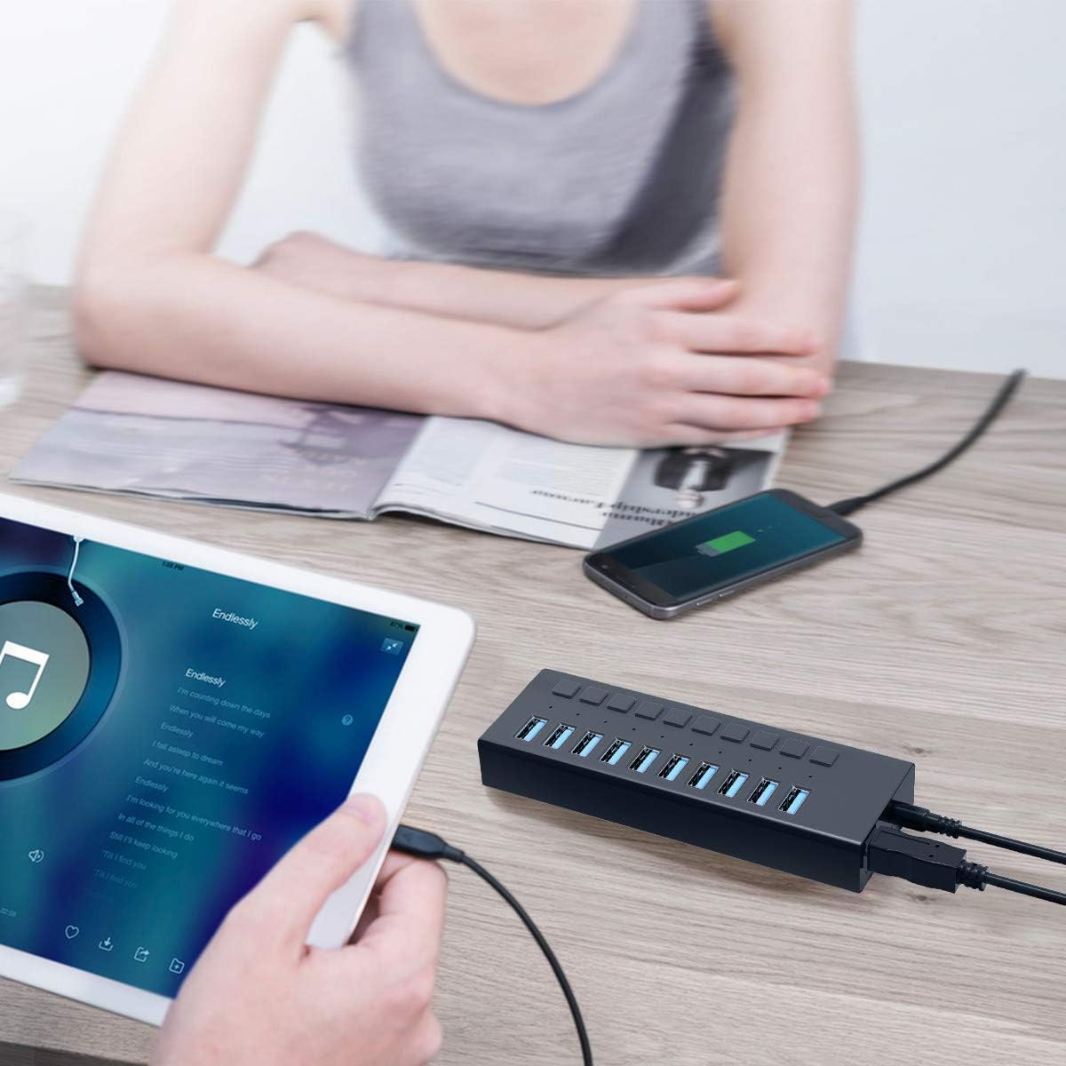 Powered USB Hub - AGEEN 10 Port 48W USB 3.0 Data Hub Expander - with Individual On/Off Switches and 12V/4A UL Certified Power Adapter for Laptop, PC, Computer, Mobile HDD, Flash Drive and Travel: Computers & Accessories