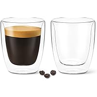 DLux Coffee Mugs, 5.4oz Latte Clear Glass Set of 2 Cups, Double Wall Insulated Borosilicate Glassware Cup - Wine, Tea Glasses