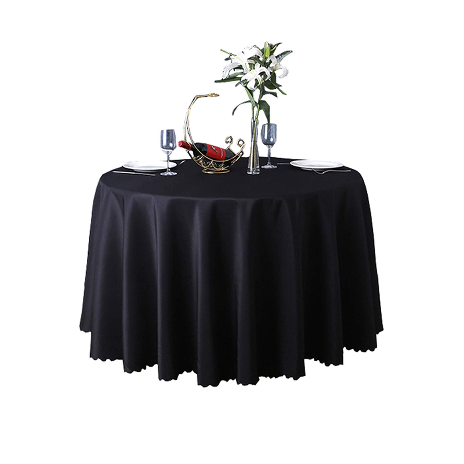 JK Home Tablecloth Round Table Cover Polyester Solid Wedding Banquet Tables Cloth Black 70" / 180cm