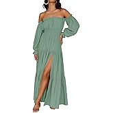 ZESICA Women's Boho Off Shoulder Spring Long Sleeve Dress 2026 High Waist Side Split Sexy Flowy A Line Long Maxi Dresses
