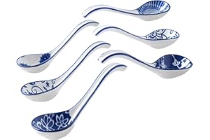 Gibsimi Ceramic Asian Soup Spoon - 6.3 Inch Japanese Ramen Spoons Chinese Soup Spoons for Pho Wonton Miso Dumplings Cereal St