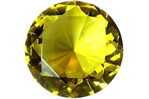 Zoogamo 3” / 80 mm Yellow Diamond Shaped Glass Crystal Paperweight – Home Office Decor & Wedding Favors Decoration with Gift Box