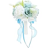 eZAKKA Wedding Bouquets for Bride Bridal, Flower Bouquets for Bride Bridesmaid Wedding Bridal Anniversary Decorations, Blue & White