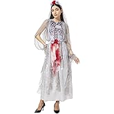 IROOZIGOTO Zombie Bride Costume Women Dead Corpse Skeleton Ghost Halloween Wedding Dress Scary Bloody Marriage Cosplay Outfit