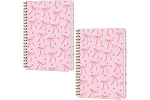 CQM 2 Packs Pink Bow Spiral Notebook College Ruled Trendy Notebook Journal Preppy Coquette Stuff Gifts for Women Teen Girls Journals for Writing Journaling Notebooks Office Classroom Supplies
