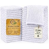 Softolle 100% Cotton Washcloths 24 Pack (12x12 Inches) Soft, Highly Absorbent Washcloth, Face Towels, Wash Cloths for Face, Ring Spun, Bulk Pack (White)
