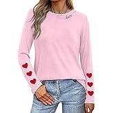 Valentines Shirts for Women Funny Plaid Love Heart Graphic Valentines T-Shirt Plaid Striped Splicing Long Sleeve Tops