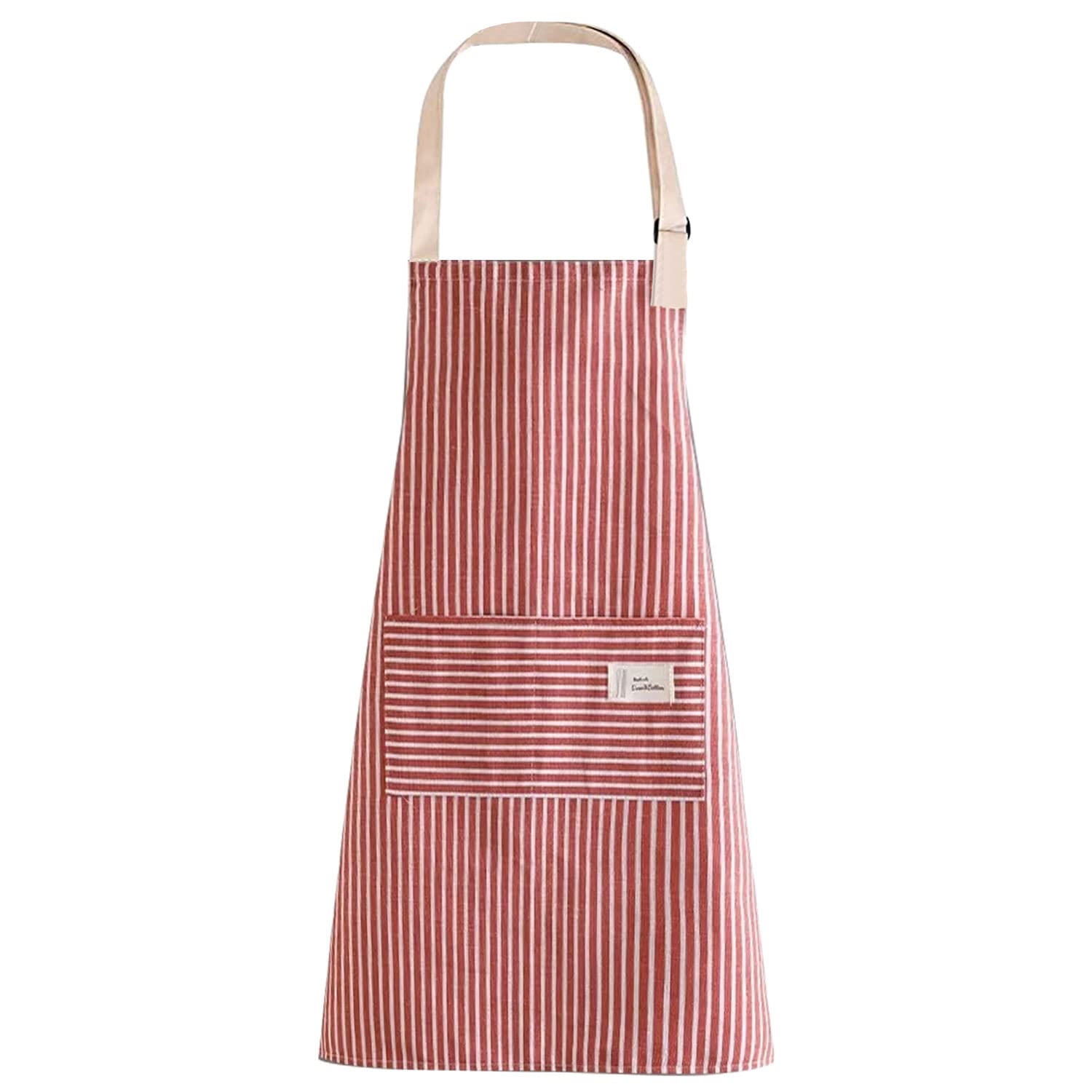 LECTNORE Adjustable Stripe Cotton Apron with Pockets for Cooking, Kitchen Apron for Women and Men (Dark Pink)