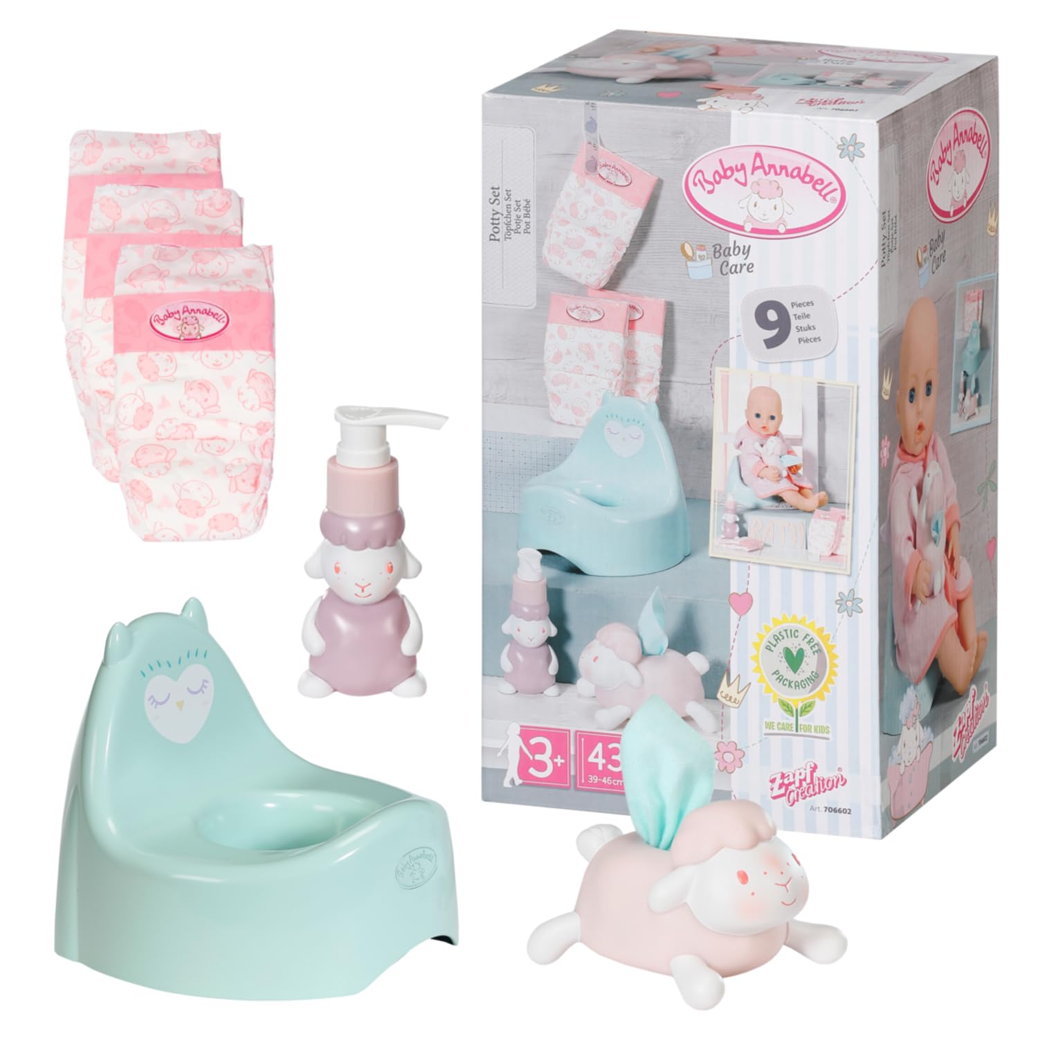 Baby Annabell Potty Set - To Fit Dolls up to 43cm - Includes Potty, Three Nappies, Tissue Dispenser and Pretend Soap Pump - Suitable for children aged 3+ years - 706602