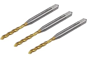 uxcell 3pcs Spiral Flute Thread Taps, 4-40 UNC H2 Screw Threading Tap, Titanium Coated 6542 High Speed Steel Machine Tapping 