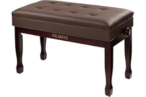 Adjustable Height Piano Bench with Storage, Solid Wood Duet Keyboard Stool, Waterproof Padded Seat Cushion, Multi-Use Bench f
