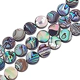 HOBBIESAY 40Pcs Flat Round Paua Shell Beads 8mm Natural Abalone Colorful Shell Loose Beads Seashell Spacer Craft Bead for DIY Bracelets Earring Necklace Jewelry Making,Hole:0.5mm