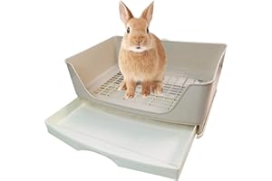 kathson Large Rabbit Litter Box Trainer, Potty Corner Toilet with Drawer Bigger Pet Pan for Adult Hamster, Guinea Pig, Ferret, Galesaur, Bunny and Other Animals (Brown)