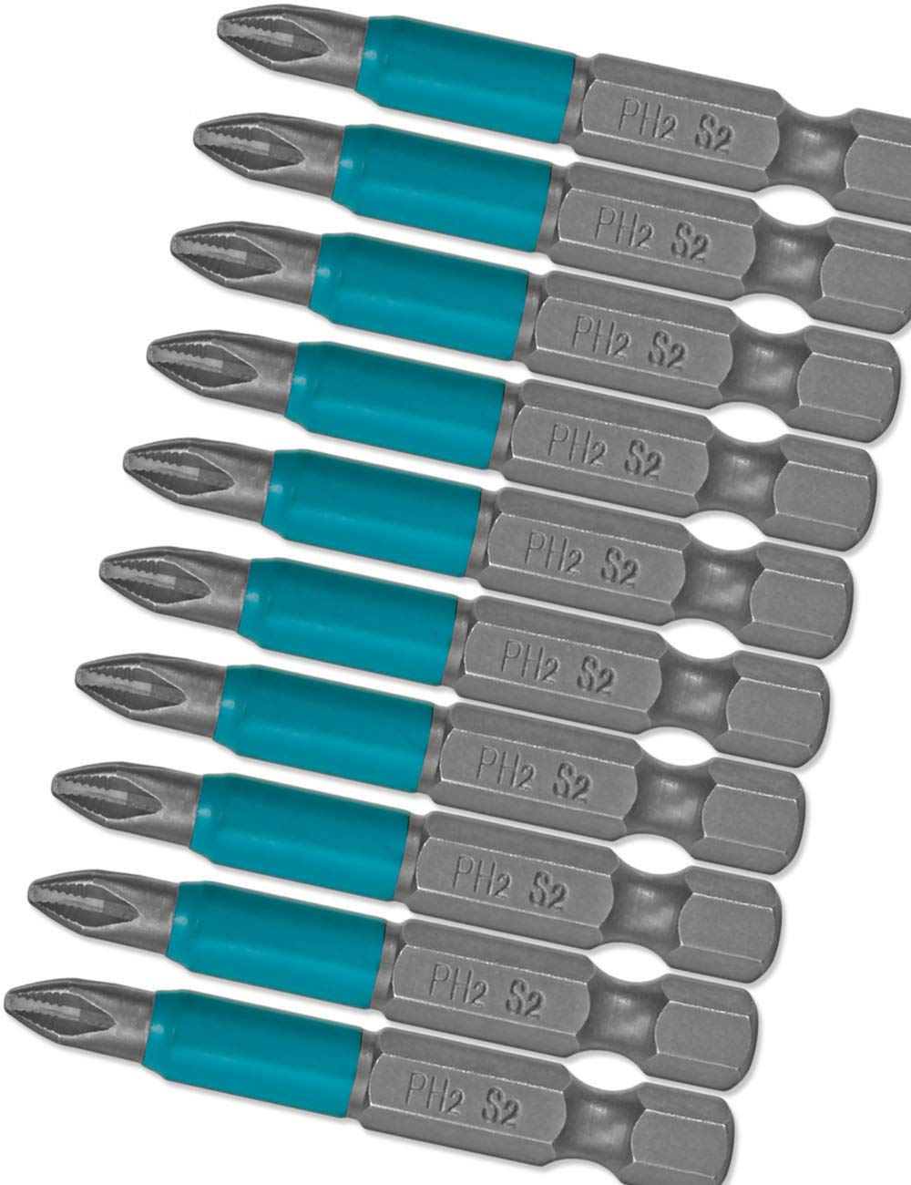 Fuxxer - 10 piece drill bit set, magnetic S2 steel, cross slot bits with anti-slip centering aid, PH/cross set, set of 10