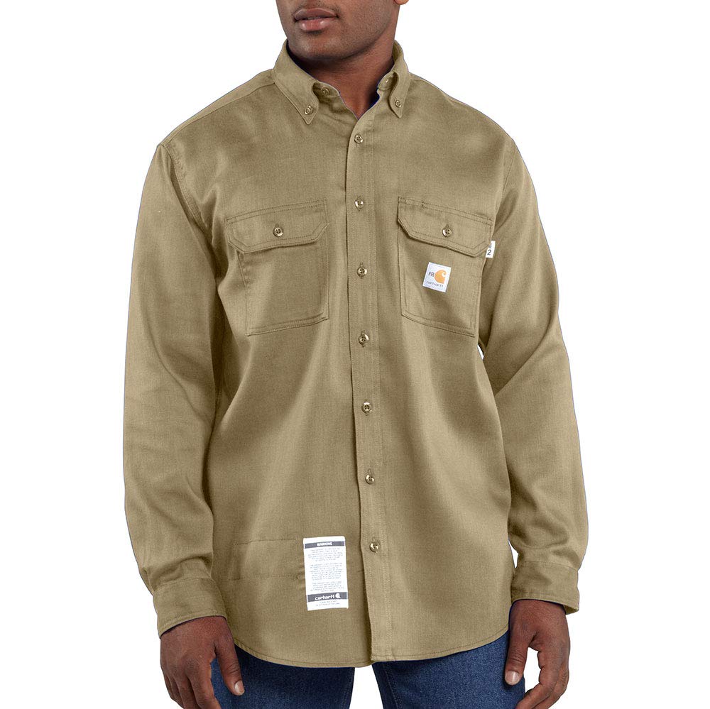 Carhartt Mens Flame Resistant Lightweight Twill (Big & Tall) Button Down Shirts, Khaki, 4X-Large US Image Carhartt Mens Flame Resistant Lightweight Twill (Big & Tall) Button Down Shirts, Khaki, 4X-Large US Image